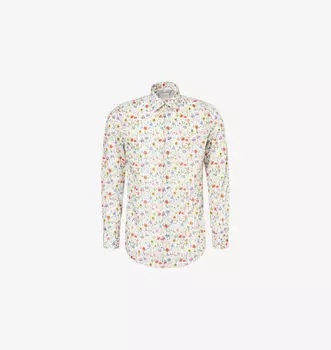 Рубашка приталенного кроя из органического хлопка с цветочным принтом Paul Smith, белый