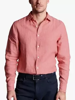Рубашка приталенного кроя из саржевого льна Charles Tyrwhitt, лососево-розовая