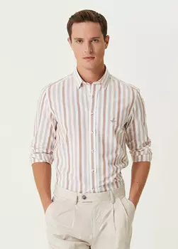 Рубашка приталенного кроя коричневого цвета из органического хлопка Beymen Club, белый