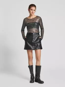 Рубашка приталенного кроя с длинными рукавами из полупрозрачной сетки, модель «RISSI» Pieces, черный