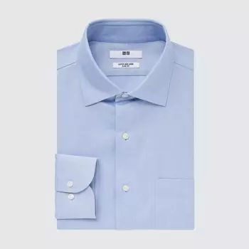 Рубашка приталенного кроя с полушироким воротником и длинными рукавами Uniqlo, светло-синий