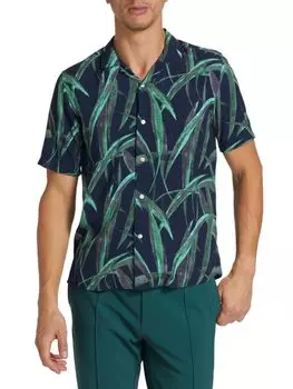 Рубашка приталенного кроя с принтом листьев Saks Fifth Avenue, темно-синий