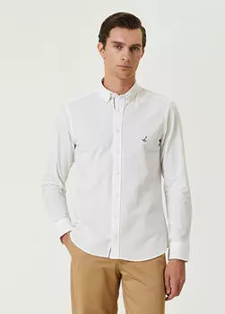 Рубашка приталенного кроя с тамбурной строчкой Beymen Club, белый