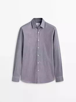 Рубашка приталенного кроя с текстурой «птичий глаз» Massimo Dutti, серый