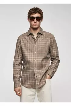 Рубашка приталенного кроя в клетку Mango, бежевый