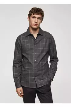 Рубашка приталенного кроя в клетку Mango, серый