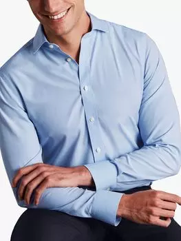 Рубашка приталенного кроя в мелкую клетку без железной отделки с вырезом на воротнике Charles Tyrwhitt, василек синий