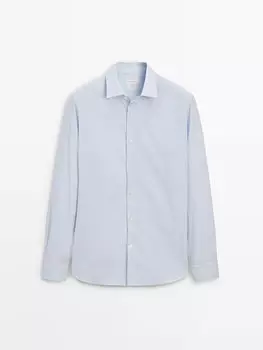 Рубашка приталенного кроя в полоску из 100% хлопка Massimo Dutti, голубой