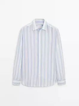 Рубашка приталенного кроя в полоску из 100% льна Massimo Dutti, голубой