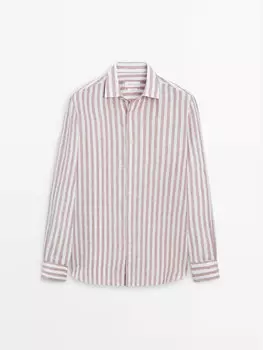 Рубашка приталенного кроя в полоску из 100% льна Massimo Dutti, красный