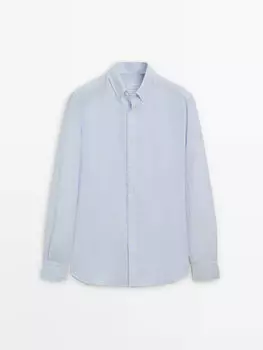 Рубашка приталенного кроя в полоску из 100% льна Massimo Dutti, голубой