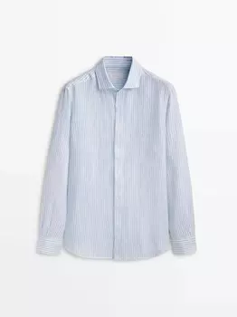 Рубашка приталенного кроя в полоску из 100% льна Massimo Dutti, голубое небо