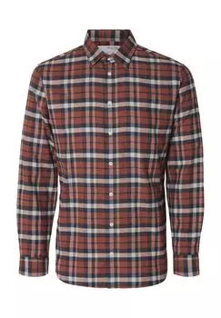 Рубашка приталенного кроя, воротник Кент, длинный рукав, мужская SELECTED, цвет Burnt