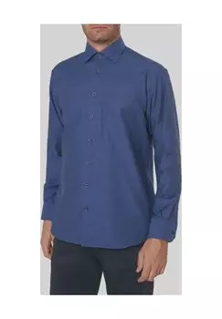 Рубашка приталенного кроя, воротник Кент, длинный рукав, мужская ETERNA, синий