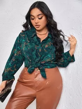 Рубашка Priv Plus, принт пейсли, заниженная линия плеча Shein, мультиколор