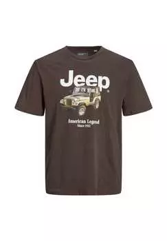 Рубашка простая с короткими рукавами футболка jorjeep с рисунком из нержавеющей стали с круглым вырезом и принтом стандартный крой Jack & Jones, коричневый