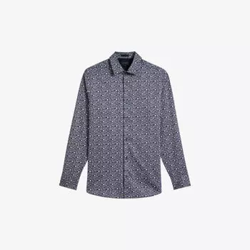 Рубашка прямого кроя из эластичного хлопка с точечным принтом Ted Baker, темно-синий