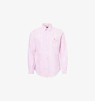 Рубашка прямого кроя из хлопкового поплина с фирменной вышивкой в полоску Polo Ralph Lauren, мультиколор