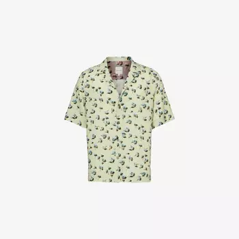 Рубашка прямого кроя из тканой смеси с цветочным принтом и короткими рукавами Paul Smith, зеленый