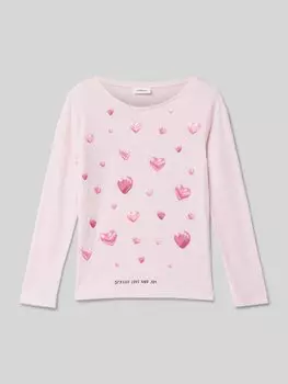 Рубашка прямого кроя с длинными рукавами из хлопкового трикотажа с силиконовым принтом s.Oliver RED LABEL, розовый