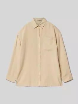 Рубашка прямого кроя с воротником Кент и льняным составом Garcia, песочный