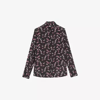 Рубашка прямого покроя из ткани с цветочным принтом The Kooples, черный