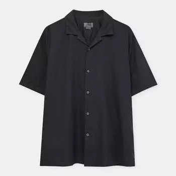 Рубашка Pull&Bear Basic Short Sleeve Linen Blend, черный