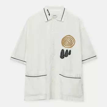 Рубашка Pull&Bear Embroidered Short Sleeve Pyjama, белый