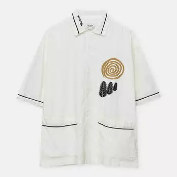 Рубашка Pull&Bear Embroidered Short Sleeve Pyjama, белый