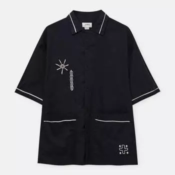 Рубашка Pull&Bear Embroidered Short Sleeve Pyjama, черный