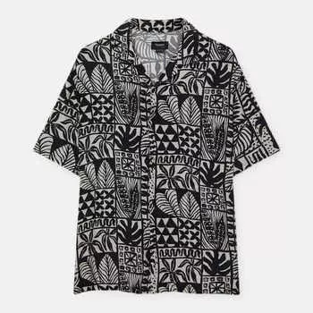 Рубашка Pull&Bear Floral Print Unisex, черный/белый