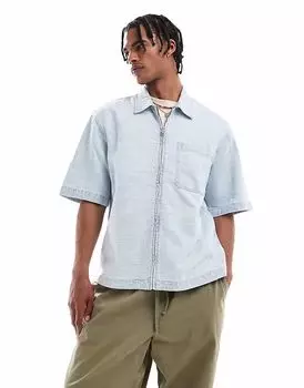 Рубашка Pull&Bear из фактурного денима синего цвета