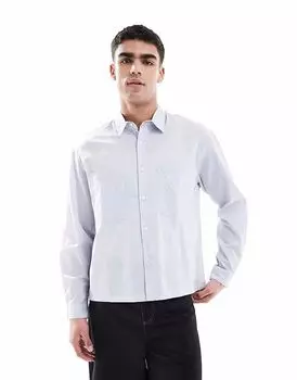 Рубашка Pull&Bear с длинными рукавами в фактурную клетку серого цвета