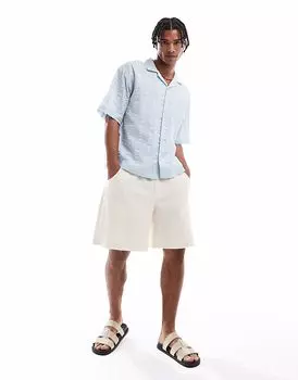 Рубашка Pull&Bear с короткими рукавами и текстурой нежно-голубого цвета