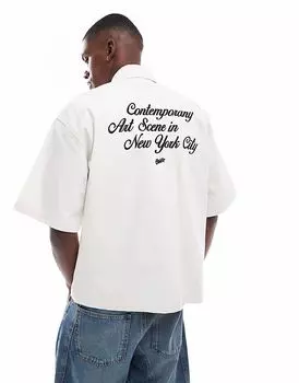 Рубашка Pull&Bear с вышивкой на спине и застежкой-молнией цвета экрю