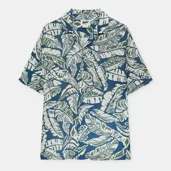 Рубашка Pull&Bear Stwd Palm Tree с коротким рукавом, синий/зеленый/белый