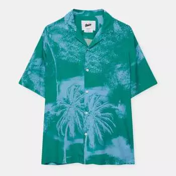 Рубашка Pull&Bear Stwd Palm Tree с короткими рукавами, зеленый