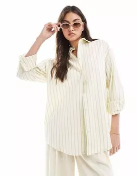 Рубашка Pull&Bear свободного кроя в контрастную полоску желтого цвета