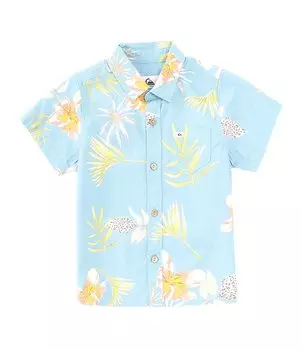 Рубашка Quiksilver Little Boys 2T-7 с короткими рукавами и тропическим цветочным принтом для мальчиков, синий