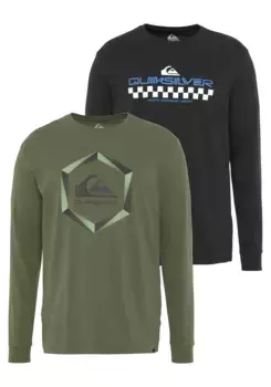 Рубашка Quiksilver с длинными рукавами "Мужская двойная упаковка с логотипом", зеленый