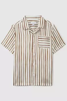 Рубашка Рава с кубинским воротником и полосатым узором Reiss, экрю