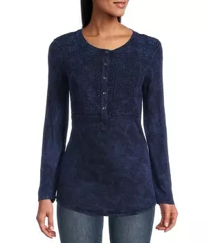 Рубашка Reba Sadie Mix Media с горловиной и длинными рукавами, минеральная стирка, синий