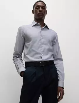 Рубашка Regular Fit из чистого хлопка с длинным рукавом и текстурой Marks & Spencer, цвет Blue marl