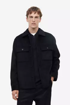Рубашка regular fit из смесовой шерсти H&M, черный