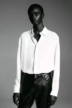 Рубашка regular fit из вискозы H&M, бежевый