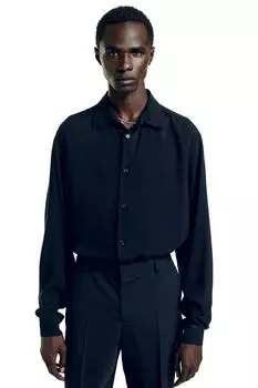 Рубашка regular fit из вискозы H&M, черный