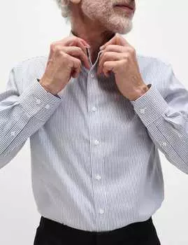 Рубашка Regular Fit Ultimate Non Iron Cotton в полоску Marks & Spencer, белый/темно-синий