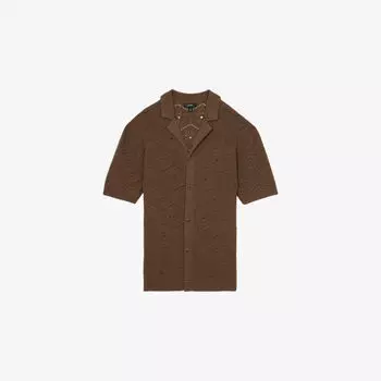Рубашка Reiss Royce pointelle из хлопка с коротким рукавом, коричневый