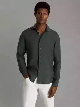 Рубашка Reiss Ruban Regular Fit Linen, темно-зеленый