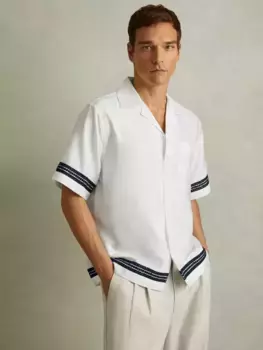 Рубашка Reiss Sharday Embroidered Trim Cuban Collar, цвет white/navy